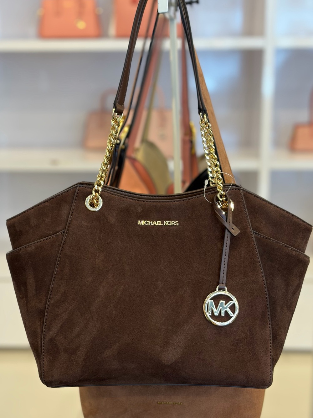 Michael Kors Chocolate Brown Suede Jet Set Travel Chain Tote Shoulder bag - Picture 6 of 13